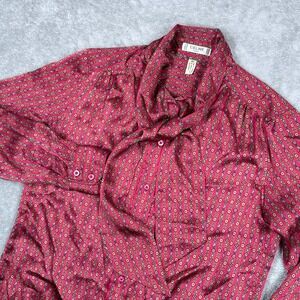 Vintage Celine Paris Silk Blouse Scarf Bow Tie Womens IT 42 Collared Geometric